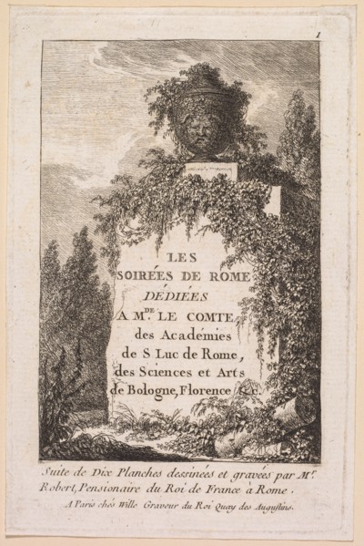 Les Soirées de Rome: Title Page, 1763-1764. Creator: Hubert Robert (French, 1733-1808).