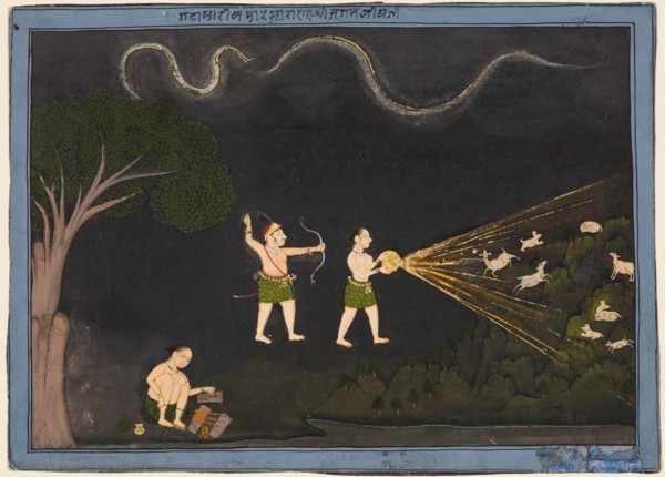 Maharana Jagat Singh dressed as a Bhil, hunting deer at night, c. 1735-40. Creator: Unknown.