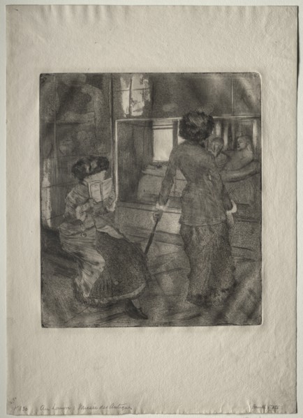 Mary Cassatt at the Louvre: The Etruscan Gallery, 1879-1880. Creator: Edgar Degas (French, 1834-1917).