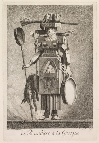 Mascarade à la Grecque: La Vivandière à la Grecque (Plate 2), 1771. Creator: Benigno Bossi (Italian, 1727-1792); Ennemond-Alexander Petitot (French, 1727-1792).