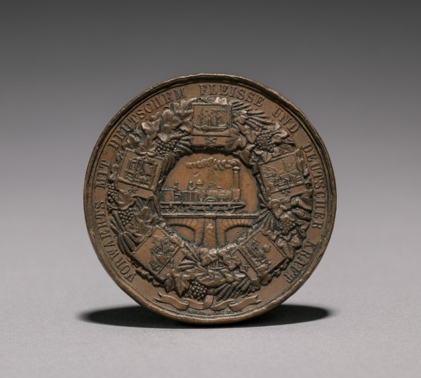 Medal Commemorating the Exhibition of Textiles, Berlin, 1844 (reverse), 1844. Creator: Emil Schilling (German).