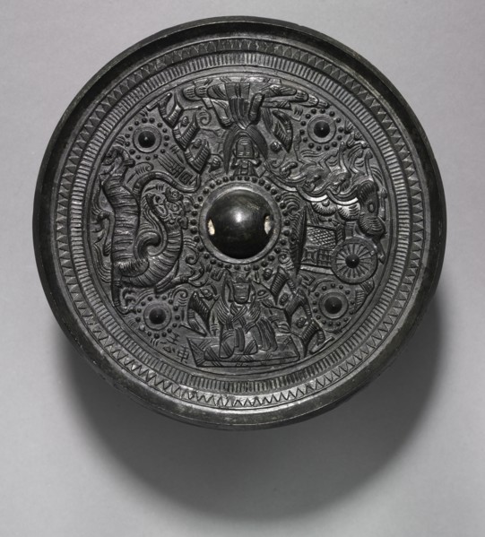 Mirror with Deities, Chariot, and the White Tiger, 100-200. Creator: Unknown.