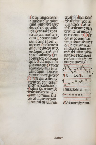 Missale: Fol. 128v: contains music for "Hely Hely Lama etc." within St. Mattion Passion, 1469. Creator: Bartolommeo Caporali (Italian, c. 1420-1503).