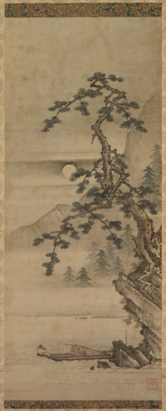 Moonlit Landscape of Pine Tree with Old Man in Boat, Muromachi period, 1392-1573. Creator: Oguri Sotan (Japanese, 1413-1481).