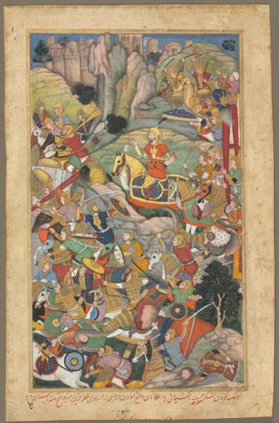 Mughal ruler Humayun defeating the Afghans before reconquering India, folio from an Akbar-nama (Book Creator: Unknown.