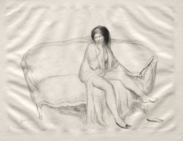 Nude Woman Seated on a Sofa. Creator: Jean Veber (French, 1868-aft 1907).