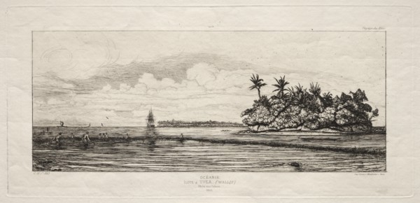 Oceania: Fishing near Islands with Palms in the Uea or Wallis Group, 1845, 1863. Creator: Charles Meryon (French, 1821-1868).