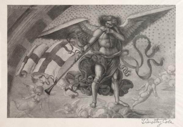 Old Italian Masters: Angel Sounding a Trumpet, 1888-1892. Creator: Timothy Cole (American, 1852-1931).