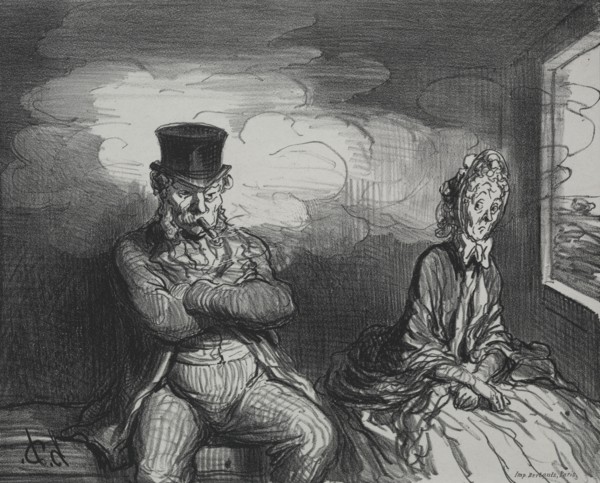 On the Train: A Pleasant Companion, 1862. Creator: Honoré Daumier (French, 1808-1879); Bertauts.