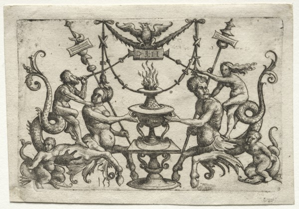 Ornament with Siren and Triton. Creator: Daniel I Hopfer (German, c. 1470-1536).