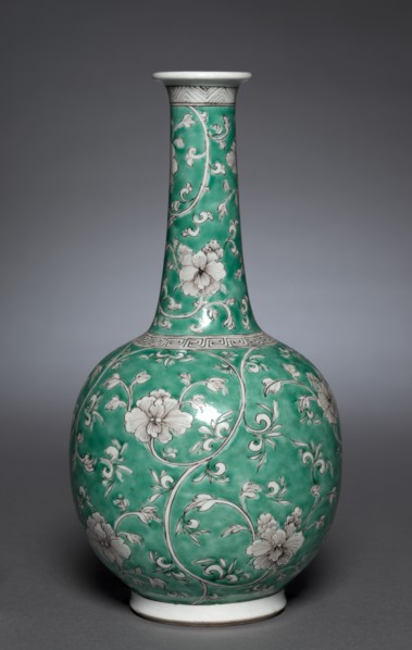 Pair of Bottle Vases with Floral Scrolls, 1662-1722. Creator: Unknown.