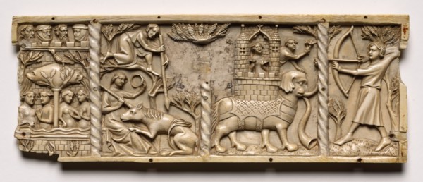 Panel from a Casket with Scenes from Courtly Romances, 1330-1350 or later. Creator: Unknown.