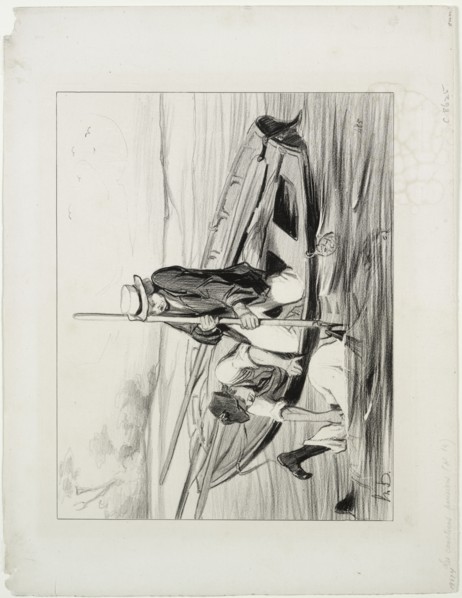 Parisian Boatmen, plate 14: Man Overboard, 1843. Creator: Honoré Daumier (French, 1808-1879); Aubert.