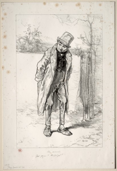 Physionomies Parisiennes: Au Marais. Ici, Azor! ici!, 1857-58. Creator: Paul Gavarni (French, 1804-1866).