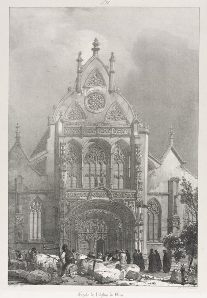 Picturesque and Romantic Trips in Old France, Franche-Compté: Front of the Church at Brou , 1825. Creator: Richard Parkes Bonington (British, 1802-1828).