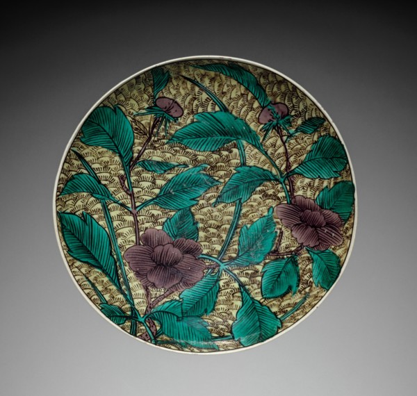 Plate with Peony Design: Kutani Ware, 19th century. Creator: Unknown.