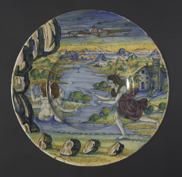 Plate: Diana and Acteon, 1522. Creator: Maestro Giorgio Andreoli (Italian, 1465-70-aft 1553).