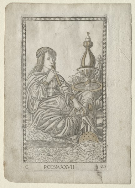 Poetry (from the Tarocchi, series C: Liberal Arts, #27), before 1467. Creator: Master of the E-Series Tarocchi (Italian, 15th century).