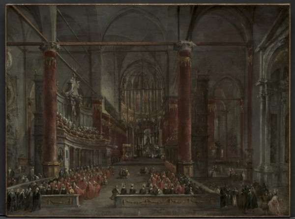 Pontifical Ceremony in SS. Giovanni e Paolo, Venice, 1782, c. 1783. Creator: Francesco Guardi (Italian, 1712-1793).