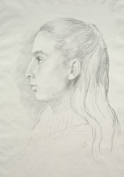 Portrait de Mlle. Nora E. Legros, 1896. Creator: Alphonse Legros (French, 1837-1911).