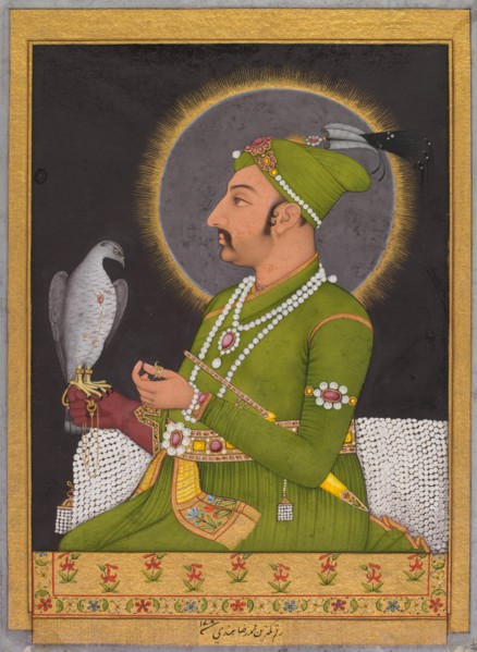 Posthumous portrait of the Mughal emperor Muhammad Shah holding a falcon, 1764. Creator: Muhammad Rizavi Hindi (Indian, active mid-1700s).