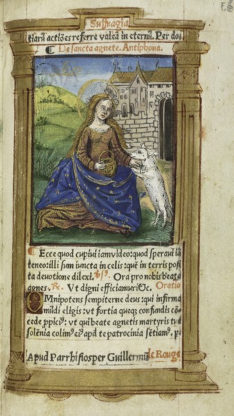 Printed Book of Hours (Use of Rome): fol. 112r, St. Agnes, 1510. Creator: Guillaume Le Rouge (French, Paris, active 1493-1517).