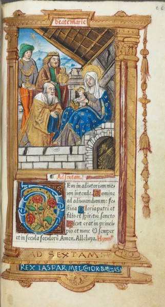 Printed Book of Hours (Use of Rome): fol. 38r, Adoration of the Magi, 1510. Creator: Guillaume Le Rouge (French, Paris, active 1493-1517).