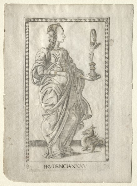 Prudence (from the Tarocchi, series B: Cosmic Principles & Virtues, #35), before 1467. Creator: Master of the E-Series Tarocchi (Italian, 15th century).
