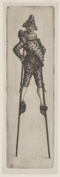 Punchinello on Stilts, c. 1888. Creator: Henri Charles Guérard (French, 1846-1897).