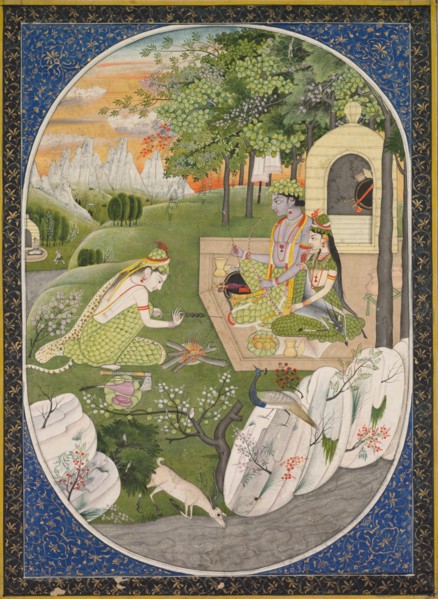 Rama, Sita and Lakshmana in the Forest, page from the Ramayana (Tales of God Rama), c. 1830. Creator: Unknown.