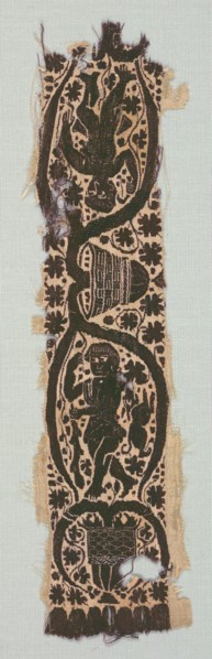 Rare Silk Tunic Fragment with Ornamental Sleeve Band, 400s-500s. Creator: Unknown.