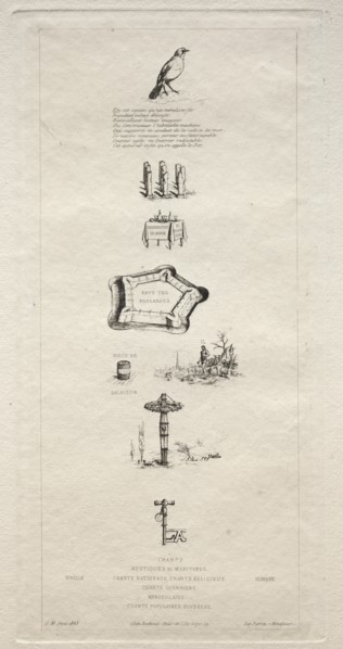 Rebus: "Beranger was not really strong for he never had the key to the fields", 1863. Creator: Charles Meryon (French, 1821-1868).
