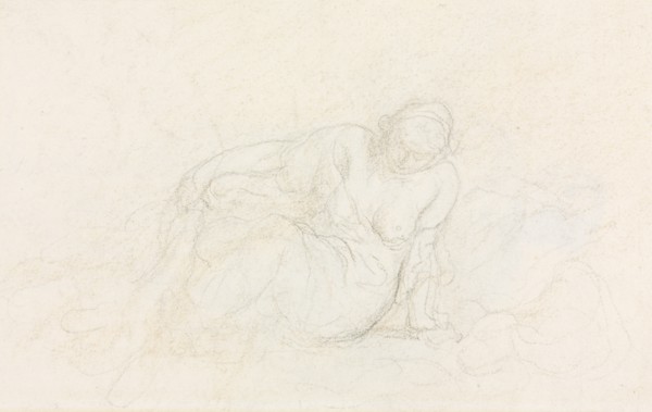 Reclining Woman Leaning on Her Arm (verso), 1855/60. Creator: Honoré Daumier (French, 1808-1879).