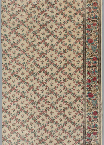 Roller-Printed Glazed Chintz with Flower and Vase Design, 1800s. Creator: Unknown.