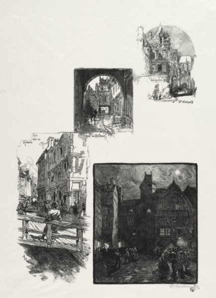 Rouen Illustré: Rue des Charretes; Rue de Halage; Rue Eau de Robec; Place des Arts, 1896. Creator: Auguste Louis Lepère (French, 1849-1918).