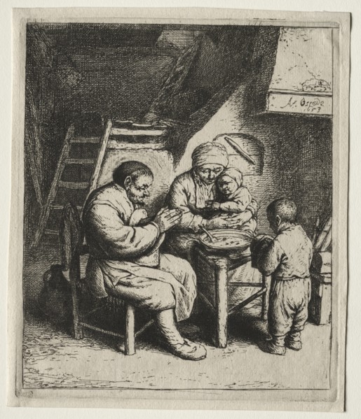 Saying Grace, 1653. Creator: Adriaen van Ostade (Dutch, 1610-1684).
