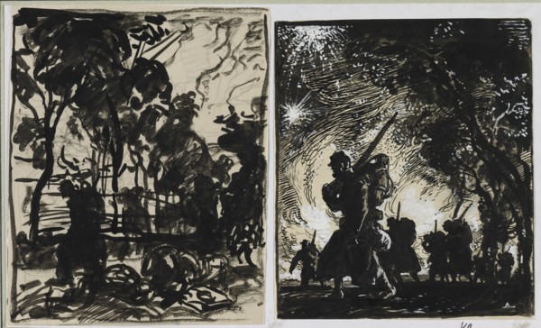 Scène nocturne; patrouille à la lisière dun bois, 1914. Creator: Auguste Louis Lepère (French, 1849-1918).