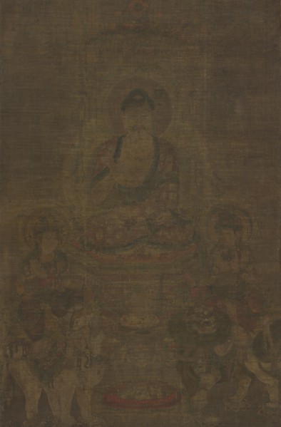 Shakyamuni Triad: Buddha Attended by Manjushri and Samantabhadra, c. 900. Creator: Unknown.