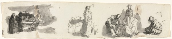 Sheet of Studies with a Group of Four Figures to the Right, third quarter 1800s. Creator: Honoré Daumier (French, 1808-1879).