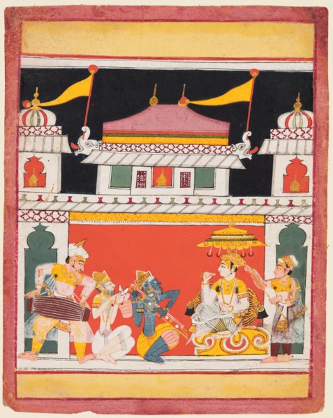 Shri Raga, from a Ragamala series; Three musicians perform before a noble, c. 1650. Creator: Unknown.