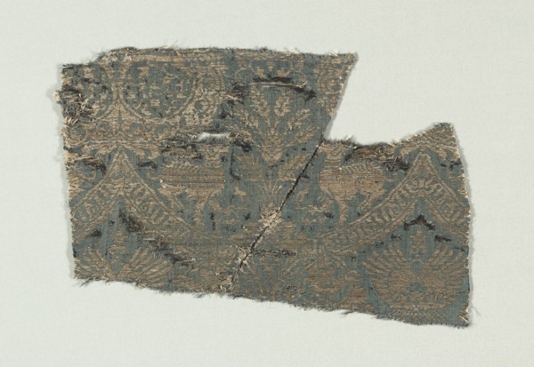 Silk with Dogs and Arabic Script in Swaying Bands, 1370-1400. Creator: Unknown.