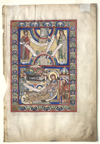 Single Leaf Excised from a Gospel Book: The Nativity (recto) and St. Matthew (verso), c. 1190. Creator: Unknown.