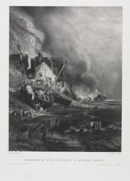 Six Marines: Refitting of a Boat at Low Tide , 1833. Creator: Eugène Isabey (French, 1803-1886); Morlot, Paris and McLean.
