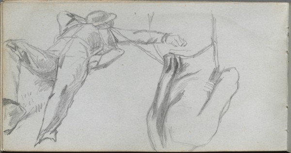 Sketchbook, page 58: Reclining Figure and Figure from behind. Creator: Ernest Meissonier (French, 1815-1891).