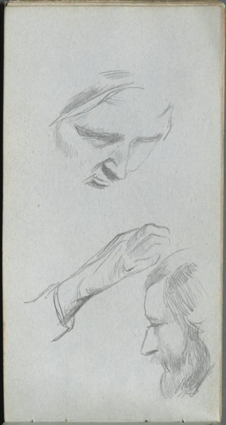 Sketchbook, page 70: Study of Two Faces and a Hand. Creator: Ernest Meissonier (French, 1815-1891).