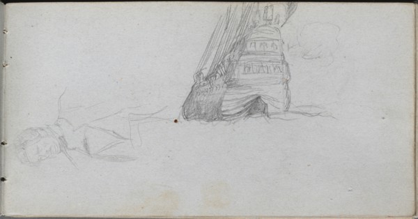 Sketchbook, page 84: Figure Study, Study of a Ship. Creator: Ernest Meissonier (French, 1815-1891).