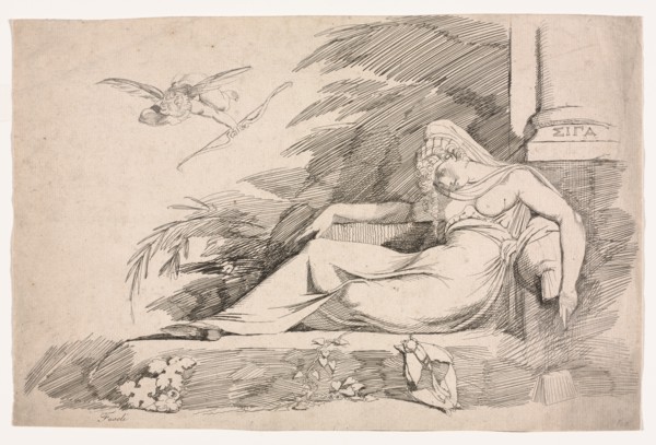 Sleeping Woman with a Cupid, 1780-1790. Creator: Henry Fuseli (Swiss, 1741-1825).