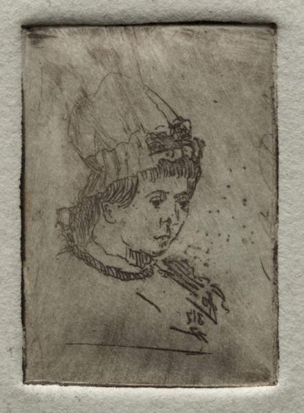 Small Head with Mob Cap, 1878. Creator: Otto H. Bacher (American, 1856-1909).