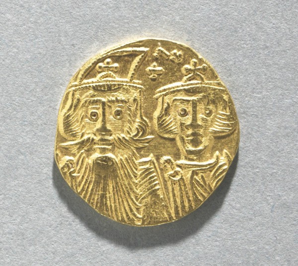 Solidus with Busts of Constans II and Constantine IV (obverse), 659-661. Creator: Unknown.