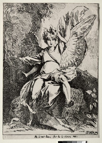 Specimens of Polyautography: The Angel at the Tomb of Christ, 1801. Creator: Benjamin West (American, 1738-1820).